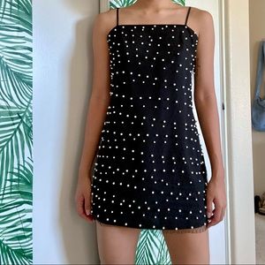 Forever 21 black tie up mini dress with pearl embellishments